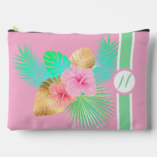Pochette À Accessoires Monogramme de plage tropicale rose (Recto)