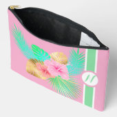 Pochette À Accessoires Monogramme de plage tropicale rose (Ouvrir)