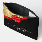 Pochette À Accessoires Monogramme de script Gold Red Ribbon (Ouvrir)