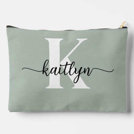 Pochette À Accessoires Monogramme de script vert Sage (Verso)