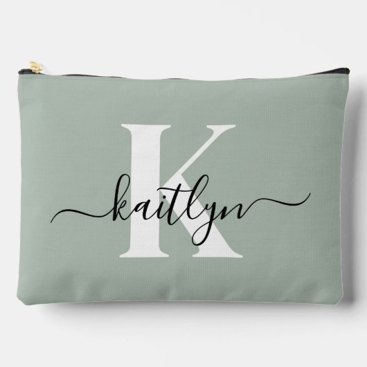 Pochette À Accessoires Monogramme de style moderne vert sauge (Recto)