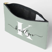 Pochette À Accessoires Monogramme de style moderne vert sauge (Ouvrir)