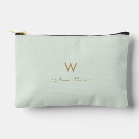 Pochette À Accessoires Monogramme de style moderne vert sauge or (Recto)