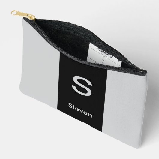 Pochette À Accessoires Monogramme deux tons moderne noir et gris (Ouvrir)