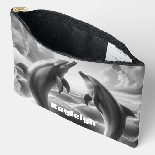 Pochette À Accessoires Monogramme Dolphins noir et blanc Océan | (Ouvrir)