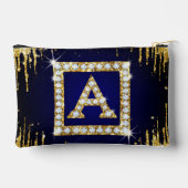 Pochette À Accessoires Monogramme doré initial A avec paillettes bleues (Verso)