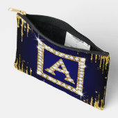 Pochette À Accessoires Monogramme doré initial A avec paillettes bleues (Ouvrir)