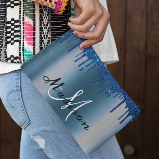 Pochette À Accessoires Monogramme Drips Féminin Regard Pailleté Bleu Mari
