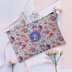 Pochette À Accessoires Monogramme élégant à motif floral pastel aquarelle