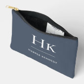 Pochette À Accessoires Monogramme Elegant Chic Navy Bleu Nom Monogramme (Ouvrir)