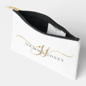 Pochette À Accessoires Monogramme élégant en écriture dorée (Ouvrir)