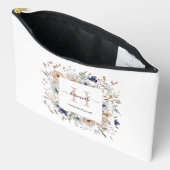 Pochette À Accessoires Monogramme Élégant Jolies Fleurs Beige Bleu Floral (Ouvrir)