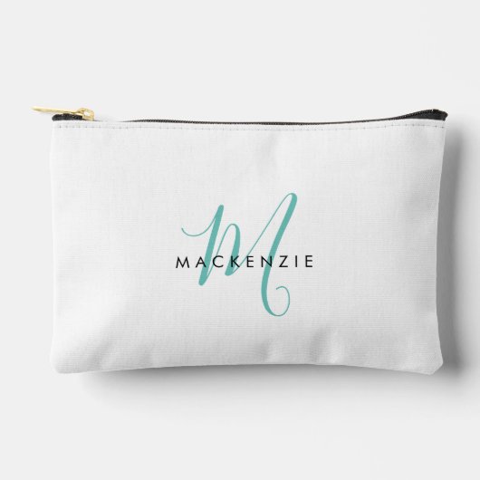 Pochette À Accessoires Monogramme élégant moderne blanc sarcelle écriture (Recto)