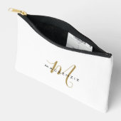 Pochette À Accessoires Monogramme élégant moderne en or blanc écriture (Ouvrir)