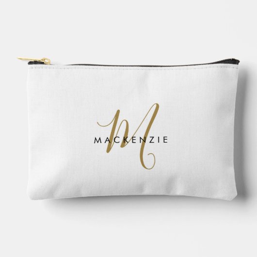 Pochette À Accessoires Monogramme élégant moderne en or blanc écriture (Recto)