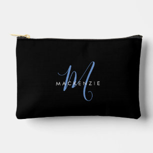 Pochette À Accessoires Monogramme élégant moderne noir bleu script