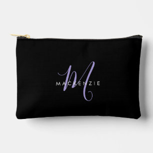 Pochette À Accessoires Monogramme élégant moderne noir lavande écriture