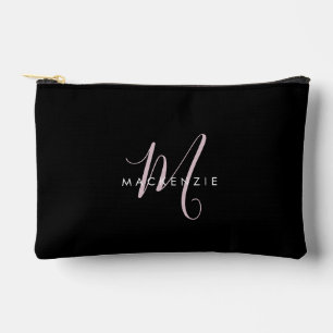 Pochette À Accessoires Monogramme élégant moderne noir rose blush écritur