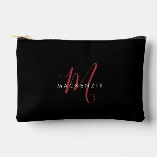 Pochette À Accessoires Monogramme Élégant Moderne Noir Rouge Script (Recto)
