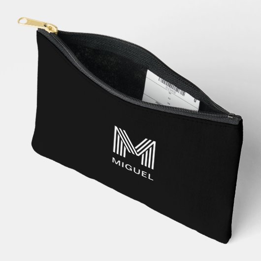 Pochette À Accessoires Monogramme élégant moderne Noir simple (Ouvrir)