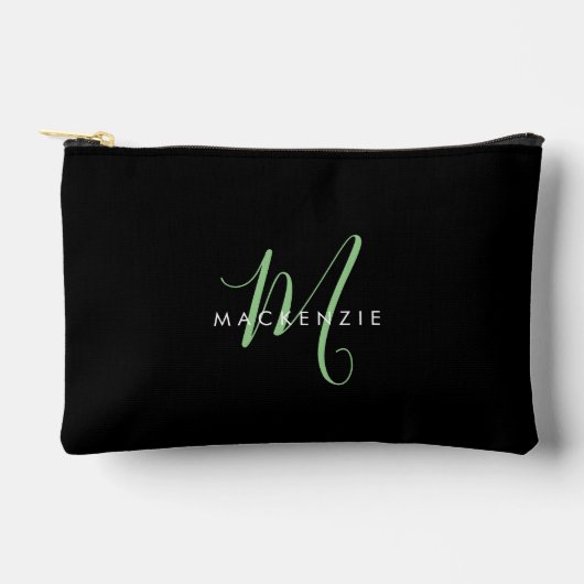 Pochette À Accessoires Monogramme élégant moderne noir vert écriture (Recto)