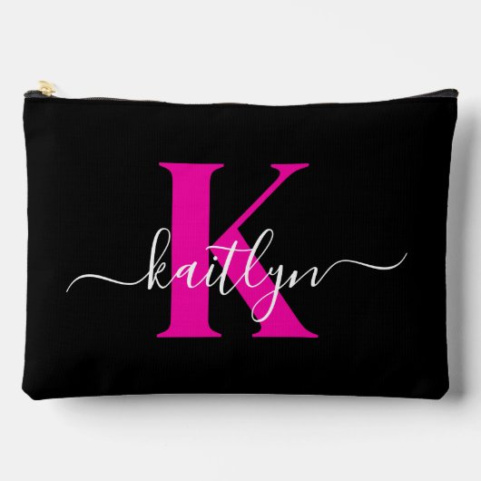 Pochette À Accessoires Monogramme élégant noir rose vif écriture (Recto)
