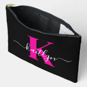 Pochette À Accessoires Monogramme élégant noir rose vif écriture (Ouvrir)