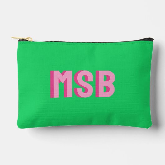 Pochette À Accessoires Monogramme en bloc d'ombre rose vert Preppy, perso (Recto)