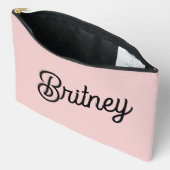 Pochette À Accessoires Monogramme et nom rose pâle moderne (Ouvrir)