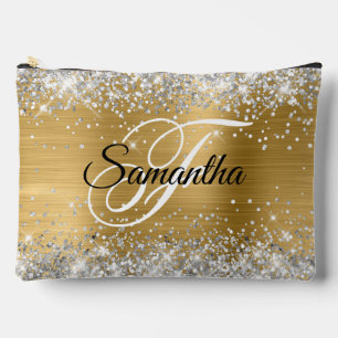Pochette À Accessoires Monogramme fantaisie feuille d'or paillettes argen