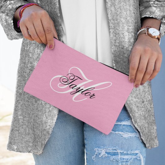 Pochette À Accessoires Monogramme fantaisie noir et blanc Rose
