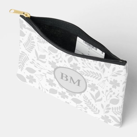 Pochette À Accessoires Monogramme Feuille gris et blanc argenté (Ouvrir)