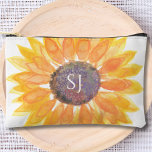 Pochette À Accessoires Monogramme floral<br><div class="desc">Cette poche d'accessoire monogrammée unique est décorée d'un tournesol jaune aquarelle et d'une typographie élégante. Facile à personnaliser. Parfait pour les voyages,  les vacances et les cadeaux. Aquarelle originale © Michele Davies.</div>