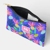 Pochette À Accessoires monogramme floral bleu chic motif tropical (Ouvrir)