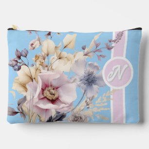 Pochette À Accessoires Monogramme floral bleu pastel et rose