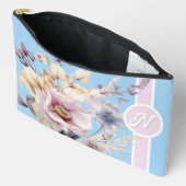 Pochette À Accessoires Monogramme floral bleu pastel et rose (Ouvrir)