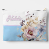 Pochette À Accessoires Monogramme floral bleu pastel et rose (Verso)