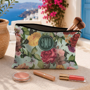 Pochette À Accessoires Monogramme Floral Élégant Rose Aqua