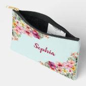 Pochette À Accessoires Monogramme Hibiscus rose Fleurs tropicales florale (Ouvrir)