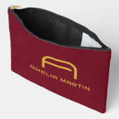 Pochette À Accessoires Monogramme Initial Doré Luxueux Rouge Bourgogne (Ouvrir)