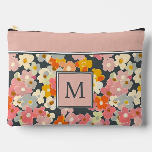 Pochette À Accessoires Monogramme Initial Floral Rétro Moderne Rose (Recto)