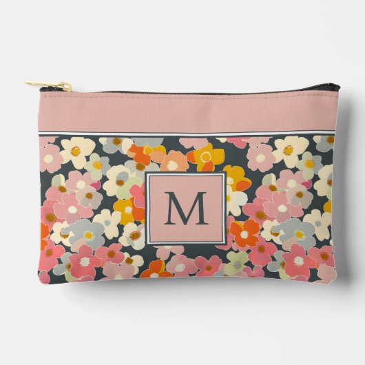 Pochette À Accessoires Monogramme Initial Floral Rose Moderne (Recto)