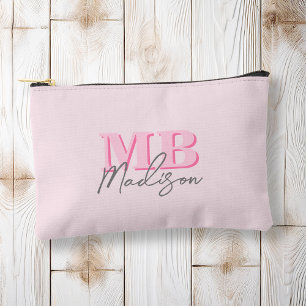 Pochette À Accessoires Monogramme initial minimaliste rose moderne