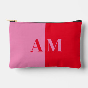 Pochette À Accessoires Monogramme initial rose rouge minimaliste moderne