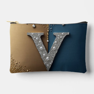 Pochette À Accessoires Monogramme Lettre V Avec Diamants Perles
