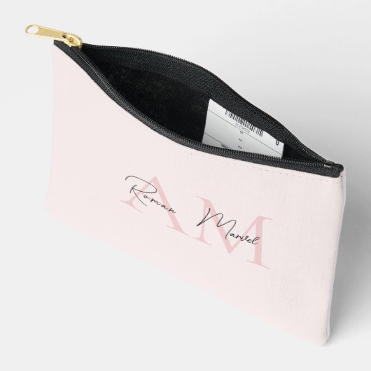 Pochette À Accessoires Monogramme minimal initial et nom Pastel rose (Ouvrir)