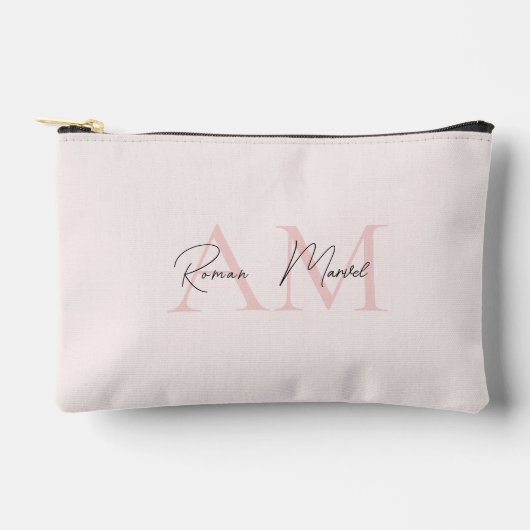 Pochette À Accessoires Monogramme minimal initial et nom Pastel rose (Recto)