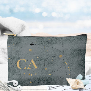 Pochette À Accessoires Monogramme minimaliste rustique Avion Voyage en or