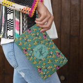 Pochette À Accessoires Monogramme moderne de l'abeille et des fleurs Turq