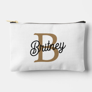 Pochette À Accessoires Monogramme moderne élégant Nom Black Gold Script